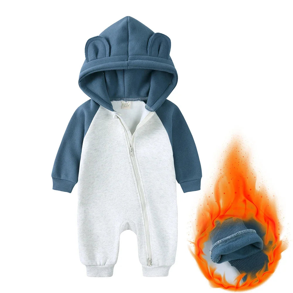 2025 Baby Romper Newborn Jumpsuit Warm Infant Onesies Thicken Fleece Bear Hooded Toddler Girl Jumpsuit Newborn Boy Pyjamas
