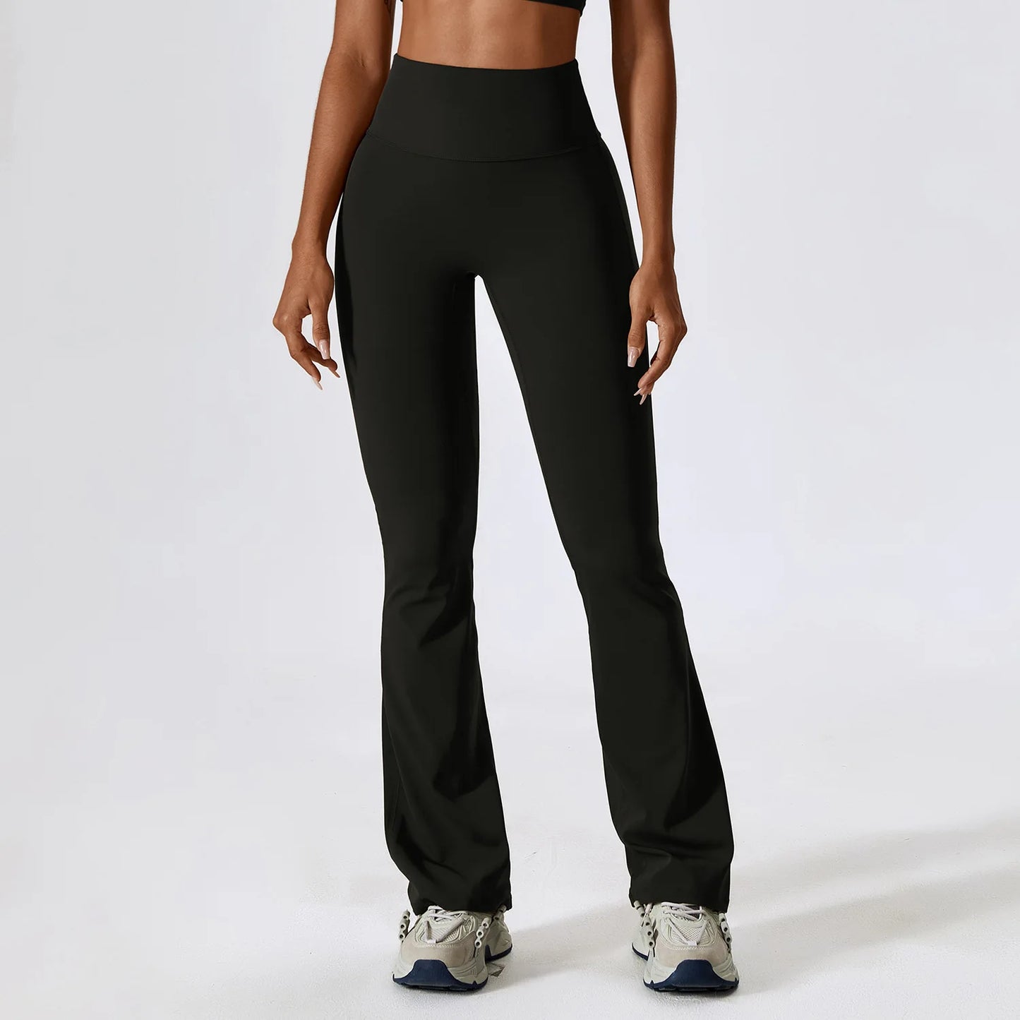 New Women Yoga Pants Hip Lift Solid Color Flared Wide Leg Stretch Fitness Wear Slim Fit Gym Yoga Leggings Trousers Female