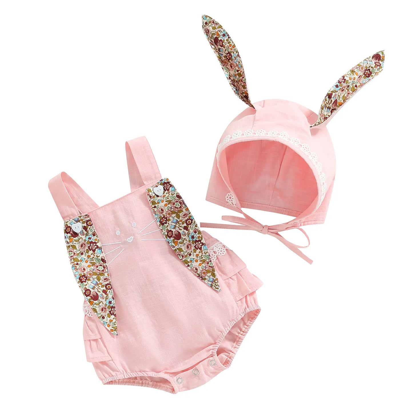 Citgeett Summer Easter Infant Baby Girls Casual Bodysuit Sleeveless Floral Print Bunny Playsuit Cartoon Hat Clothes