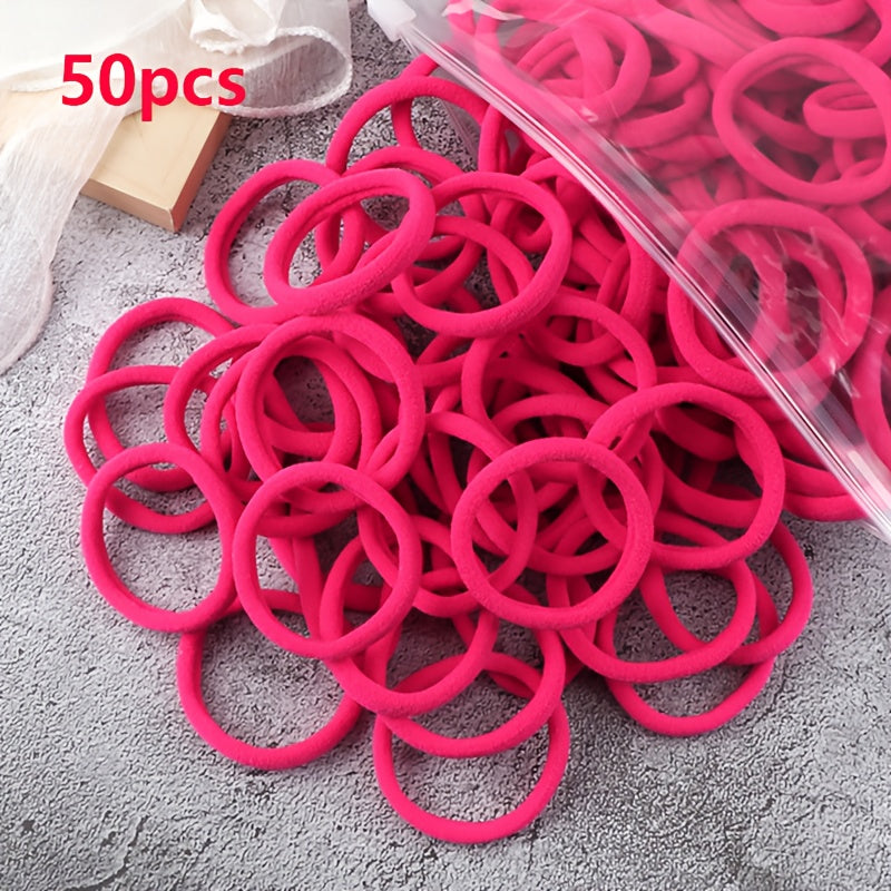 50pcs/Set Women   Basic Hair Bands 1.57inch Simple Solid Colors Elastic Headband Hair Ropes Ties Hair Accessories Ponytail Holder