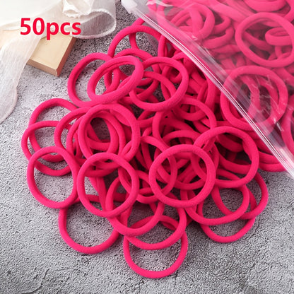 50pcs/Set Women   Basic Hair Bands 1.57inch Simple Solid Colors Elastic Headband Hair Ropes Ties Hair Accessories Ponytail Holder
