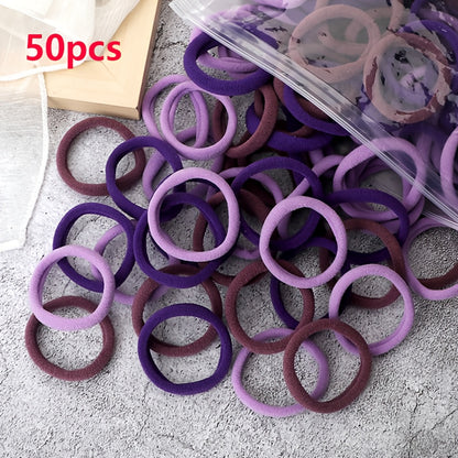 50pcs/Set Women   Basic Hair Bands 1.57inch Simple Solid Colors Elastic Headband Hair Ropes Ties Hair Accessories Ponytail Holder
