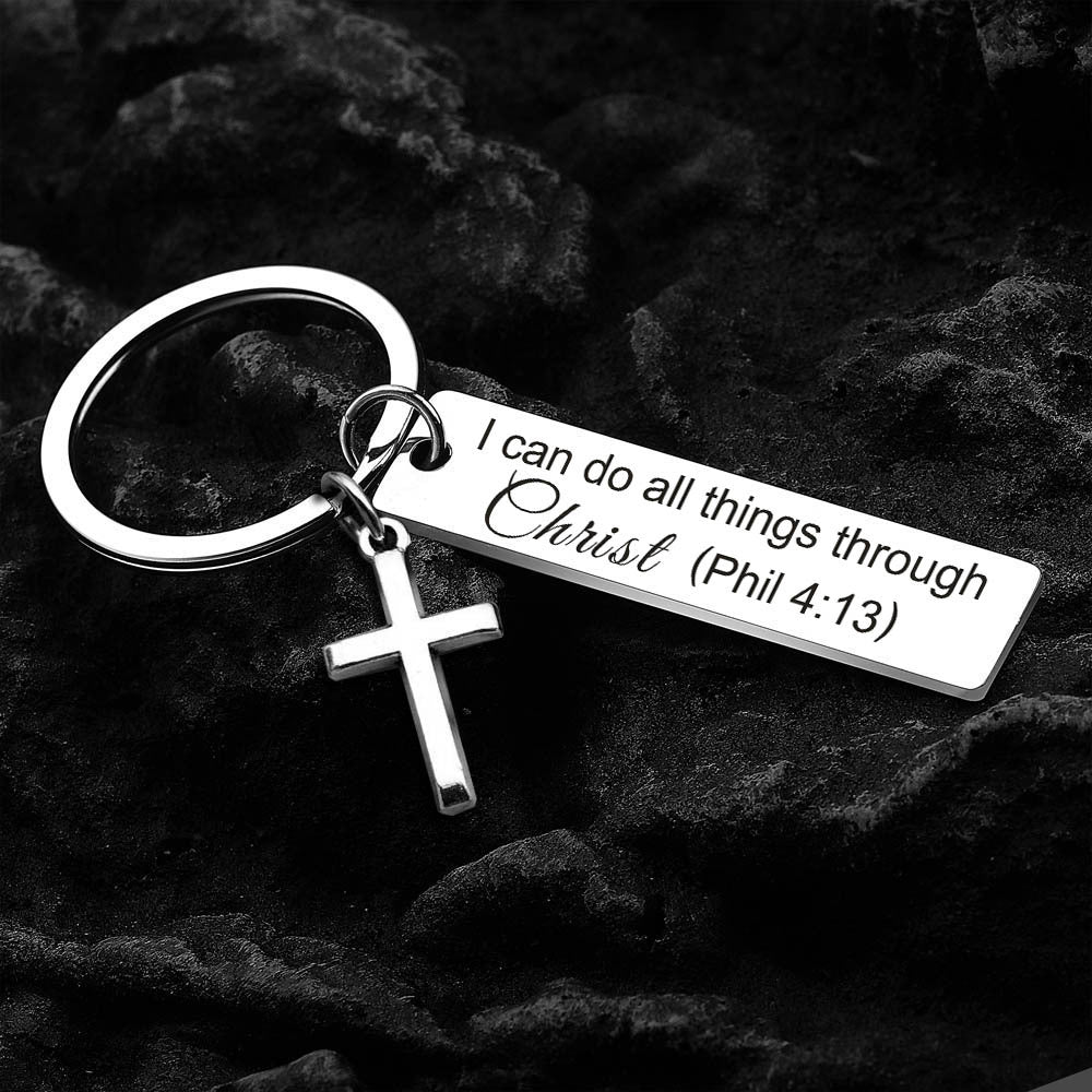 Bible Verse Cross Keychain Christian Metal Key Ring Purse Bag Backpack Car Key Charm Clothing Accessory Christmas Gift