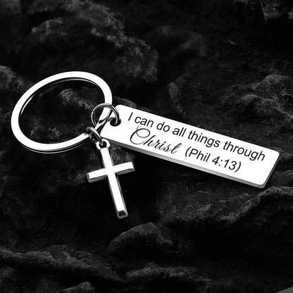 Bible Verse Cross Keychain Christian Metal Key Ring Purse Bag Backpack Car Key Charm Clothing Accessory Christmas Gift