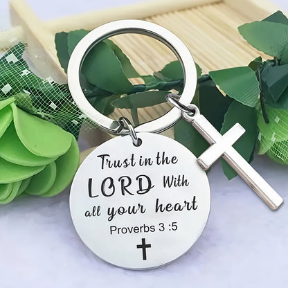 Bible Verse Cross Keychain Christian Metal Key Ring Purse Bag Backpack Car Key Charm Clothing Accessory Christmas Gift