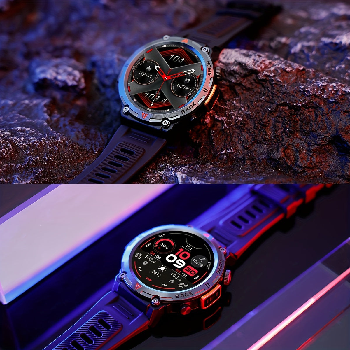 JELLOO Men'S Outdoor Sports Smartwatch with LED Flashlight, Pedometer, Call Answering, Music Control, Battery, 3ATM Waterproof, 360p Display, for iPhone & Android, Christmas Gifts For Boyfriends