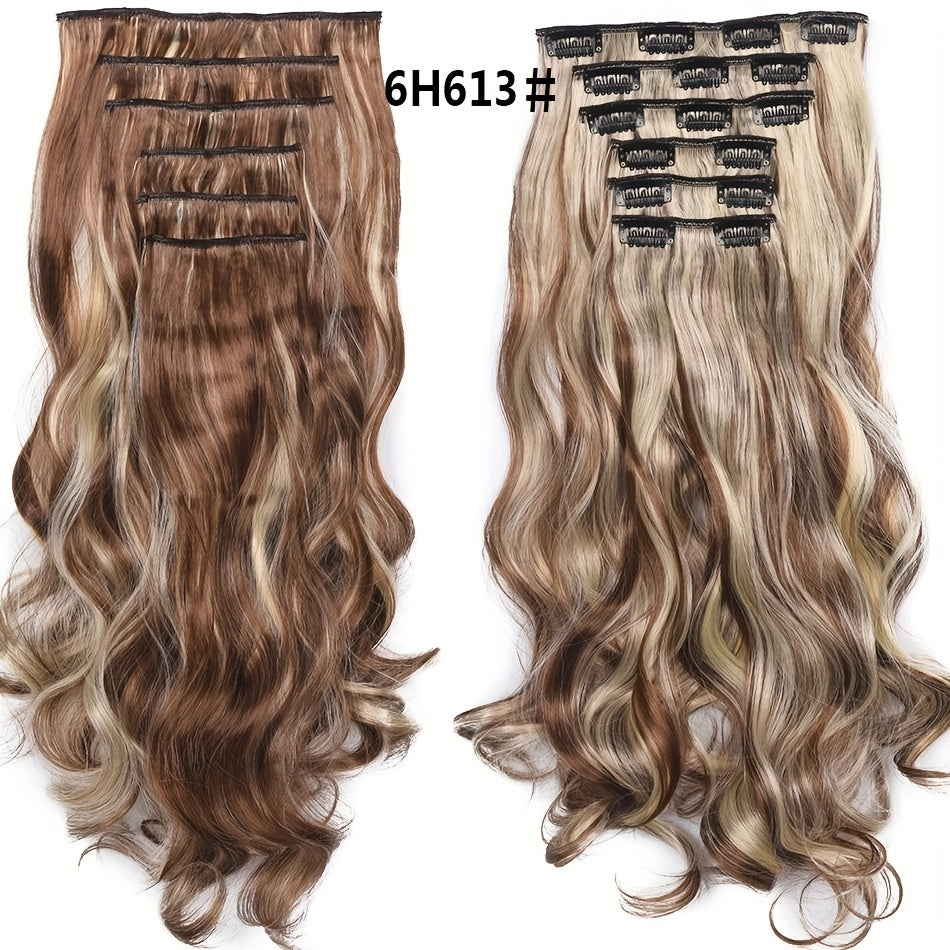 [Heat Resistant Hair Extensions] 6pcs Heat Resistant 22 Inch Body Wave Clip-In Hair Extensions | Double Weft Synthetic Hair for Women - Hair Clips Hair Accessories Halloween Christmas