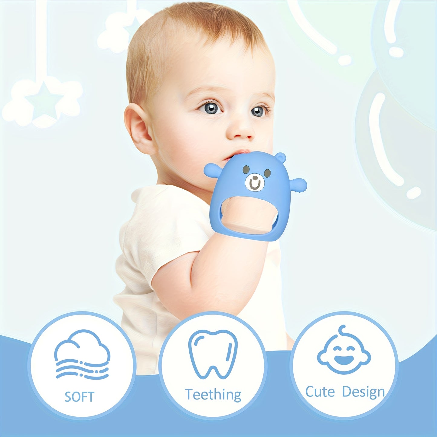 Soft Silicone TYRY.HU Bear Mitten Youngsters Teether - 6M+ Anti-Drop Chew Toy, Safe & Soothing Teething Relief - Cute Cartoon Design in Pink, Green, Blue, Yellow, Perfect Gift for Thanksgiving & Christmas