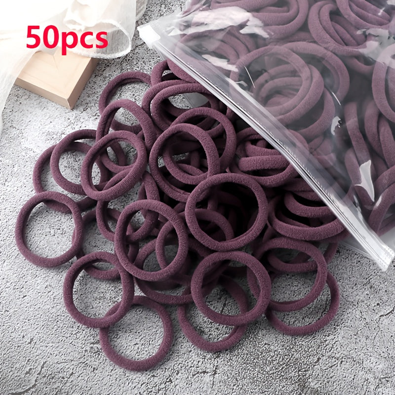 50pcs/Set Women   Basic Hair Bands 1.57inch Simple Solid Colors Elastic Headband Hair Ropes Ties Hair Accessories Ponytail Holder