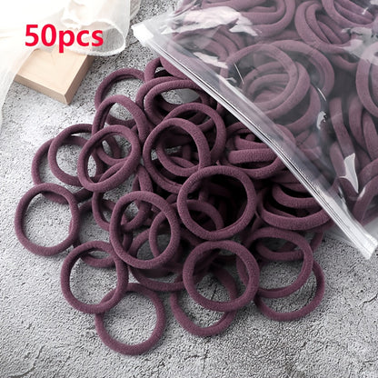 50pcs/Set Women   Basic Hair Bands 1.57inch Simple Solid Colors Elastic Headband Hair Ropes Ties Hair Accessories Ponytail Holder