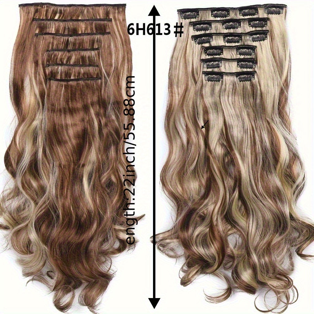 [Heat Resistant Hair Extensions] 6pcs Heat Resistant 22 Inch Body Wave Clip-In Hair Extensions | Double Weft Synthetic Hair for Women - Hair Clips Hair Accessories Halloween Christmas