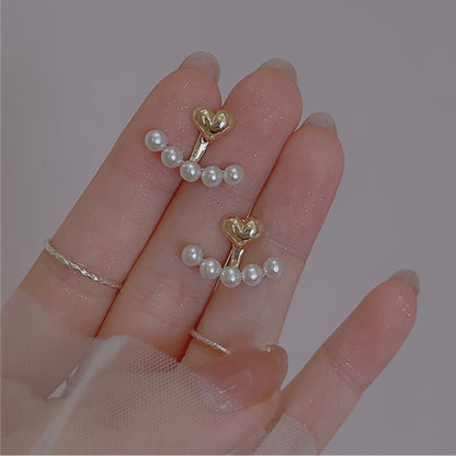 1 Pair Of Heart-shaped Front And Back Wearing Earrings, Women's Fashion Popular Pearl Adjustable Two Wear Style Exquisite Earring Christmas, Halloween, Thanksgiving Day Gift