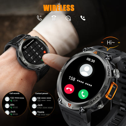 JELLOO Men'S Outdoor Sports Smartwatch with LED Flashlight, Pedometer, Call Answering, Music Control, Battery, 3ATM Waterproof, 360p Display, for iPhone & Android, Christmas Gifts For Boyfriends