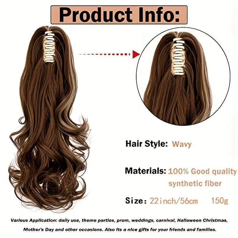 Long Wavy Ponytail Extensions - 22 Inch Claw Clip In Synthetic Hair Piece For Women - Add Volume And Style To Your Hair Halloween Christmas
