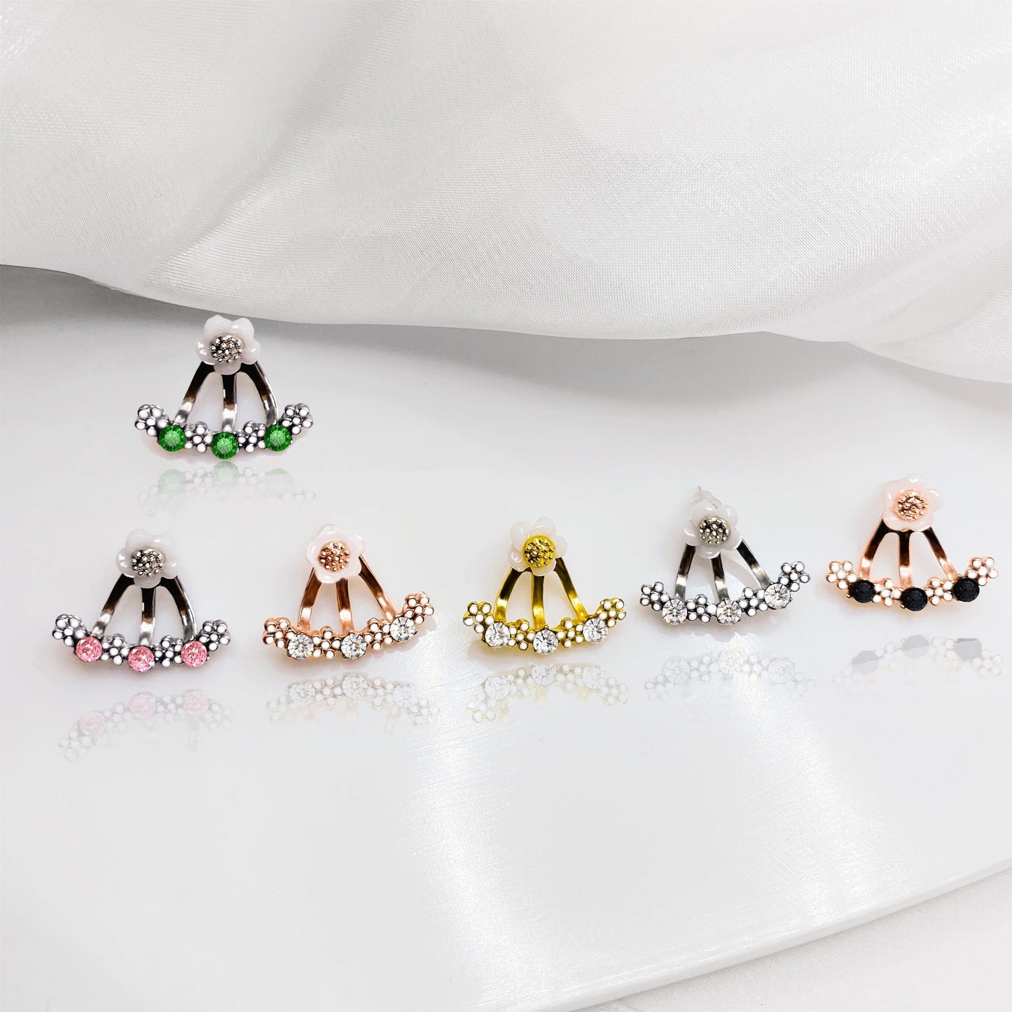 Delicate Flower Shaped Crystal Dangle Earrings - Exquisitely Crafted with Sparkling Zircon Crystals and Intricate Design - Perfect Gift Idea for Valentines Day, Christmas, and Beautiful Accessories for Girls and Women
