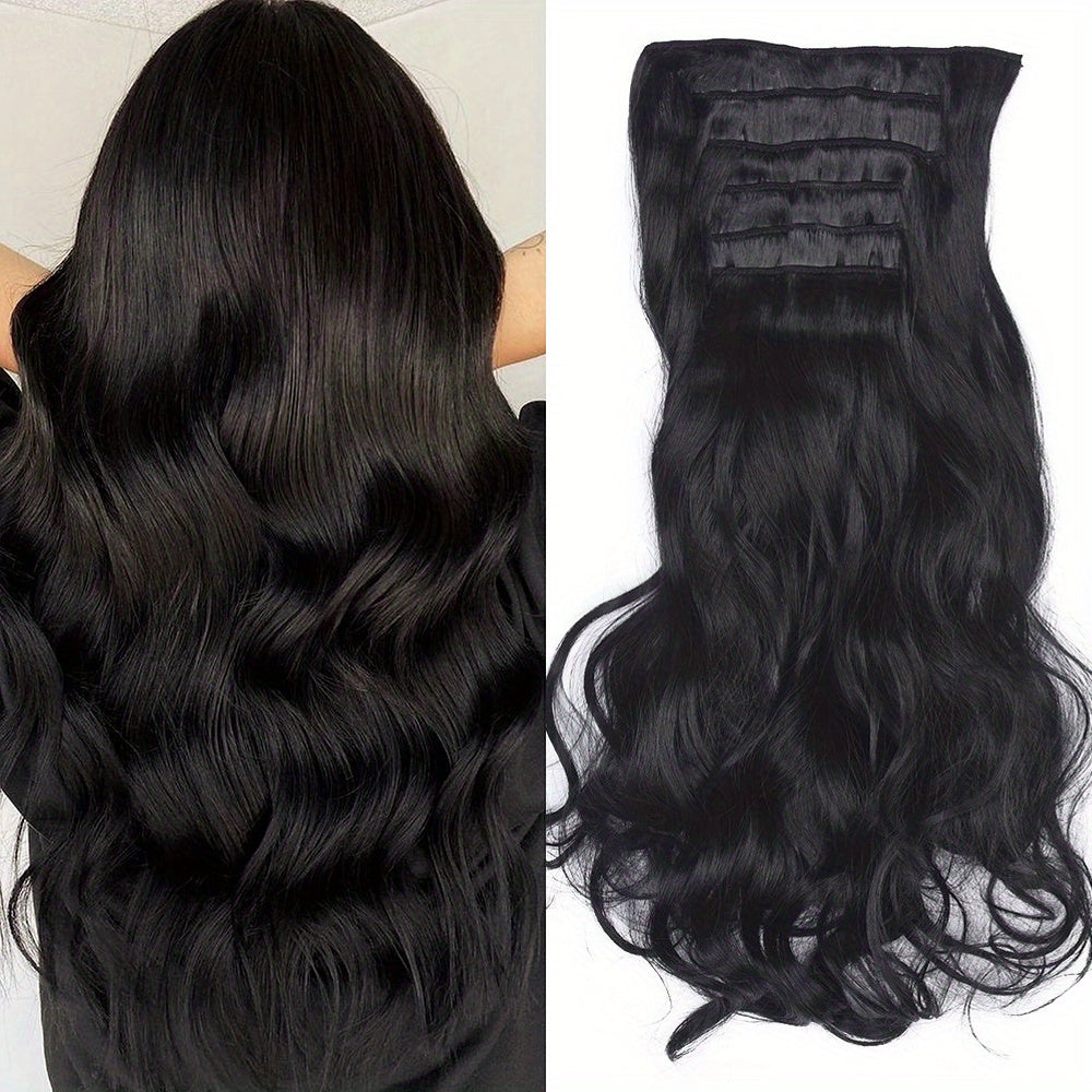 [Heat Resistant Hair Extensions] 6pcs Heat Resistant 22 Inch Body Wave Clip-In Hair Extensions | Double Weft Synthetic Hair for Women - Hair Clips Hair Accessories Halloween Christmas