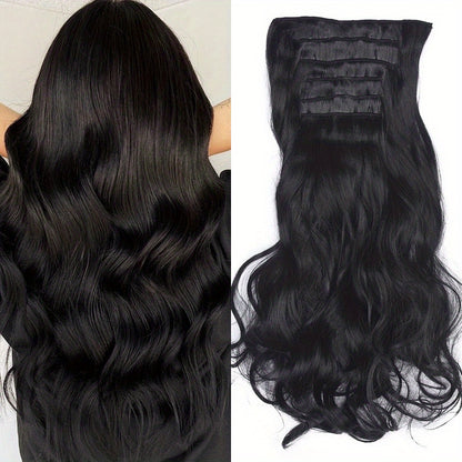 [Heat Resistant Hair Extensions] 6pcs Heat Resistant 22 Inch Body Wave Clip-In Hair Extensions | Double Weft Synthetic Hair for Women - Hair Clips Hair Accessories Halloween Christmas