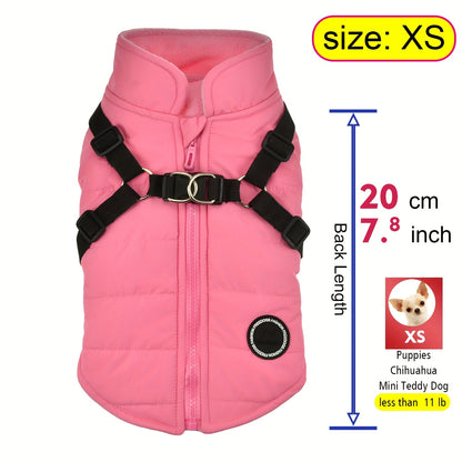 Warm Padded Dog Vest with Harness for Small And Medium Dogs - Red Coat for Extra Comfort And Security Christmas Gift