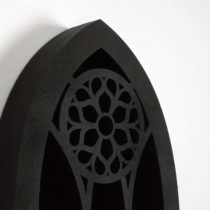 1pc Old Church Window Crystal Wall Shelf, Crystal Wooden Shelf, Halloween Witch Crystal Display Rack, Rustic Wooden Shelf For Crystals, Stones & Essential Oils, Wall Decor, Halloween Christmas New Year Gift, Aesthetic Room De