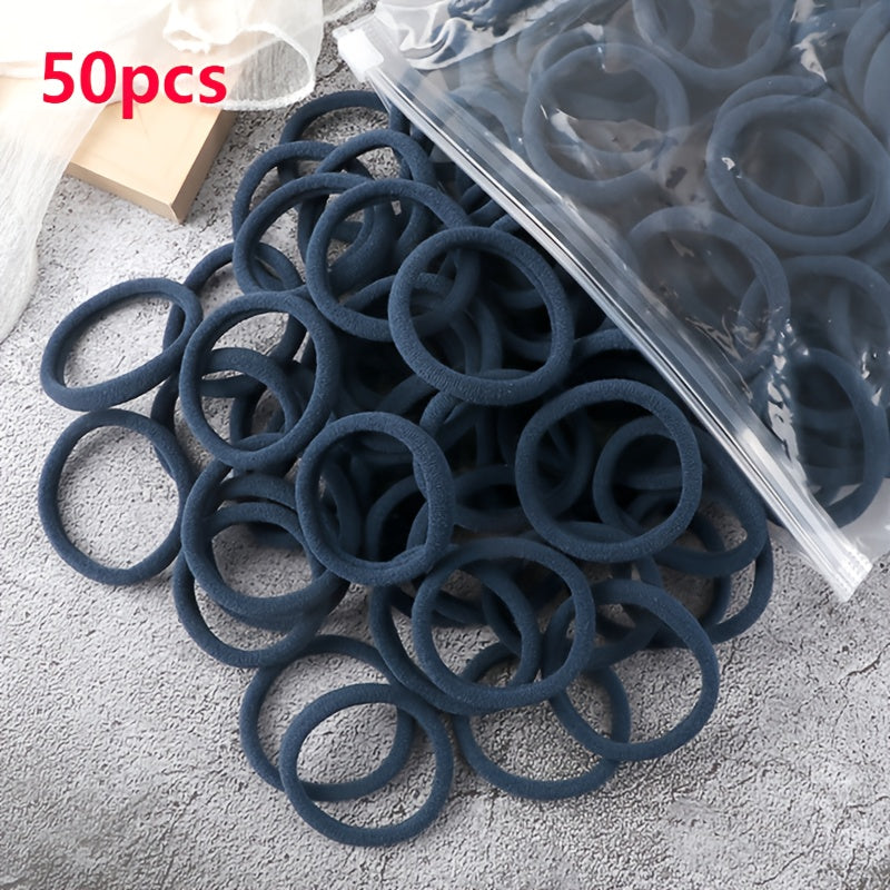 50pcs/Set Women   Basic Hair Bands 1.57inch Simple Solid Colors Elastic Headband Hair Ropes Ties Hair Accessories Ponytail Holder