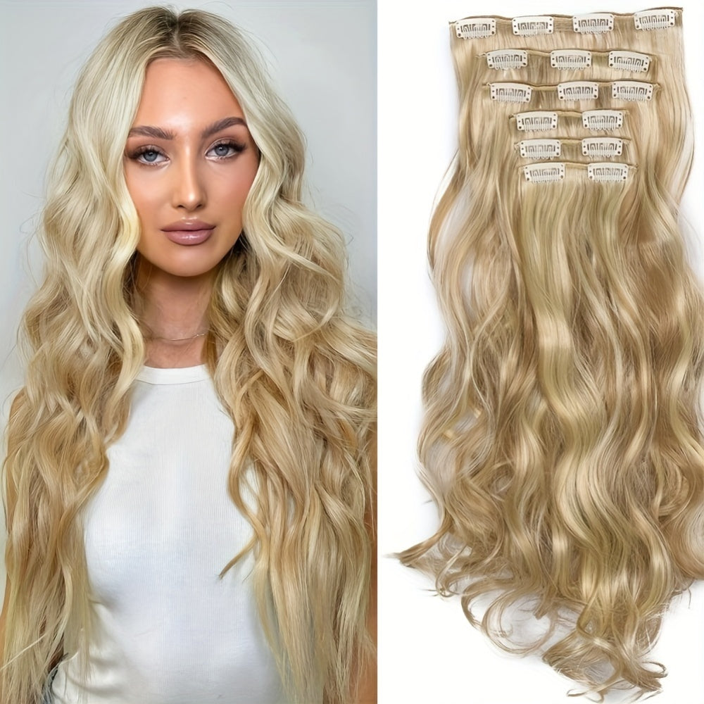 [Heat Resistant Hair Extensions] 6pcs Heat Resistant 22 Inch Body Wave Clip-In Hair Extensions | Double Weft Synthetic Hair for Women - Hair Clips Hair Accessories Halloween Christmas
