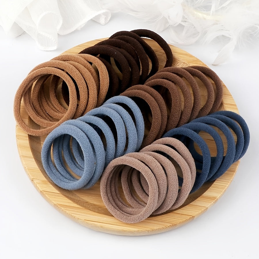 50pcs/Set Women   Basic Hair Bands 1.57inch Simple Solid Colors Elastic Headband Hair Ropes Ties Hair Accessories Ponytail Holder