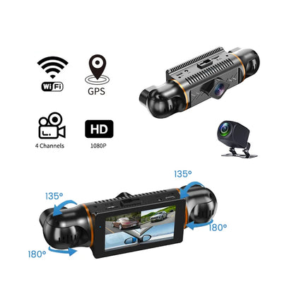 3inch 4 Channel 1080P Dash Cam for Cars  WIFI GPS 360° Video Recorder Rear View Camera Car DVR 24H Hardware Kit Car Assecories