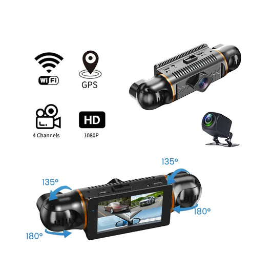 3inch 4 Channel 1080P Dash Cam for Cars  WIFI GPS 360° Video Recorder Rear View Camera Car DVR 24H Hardware Kit Car Assecories