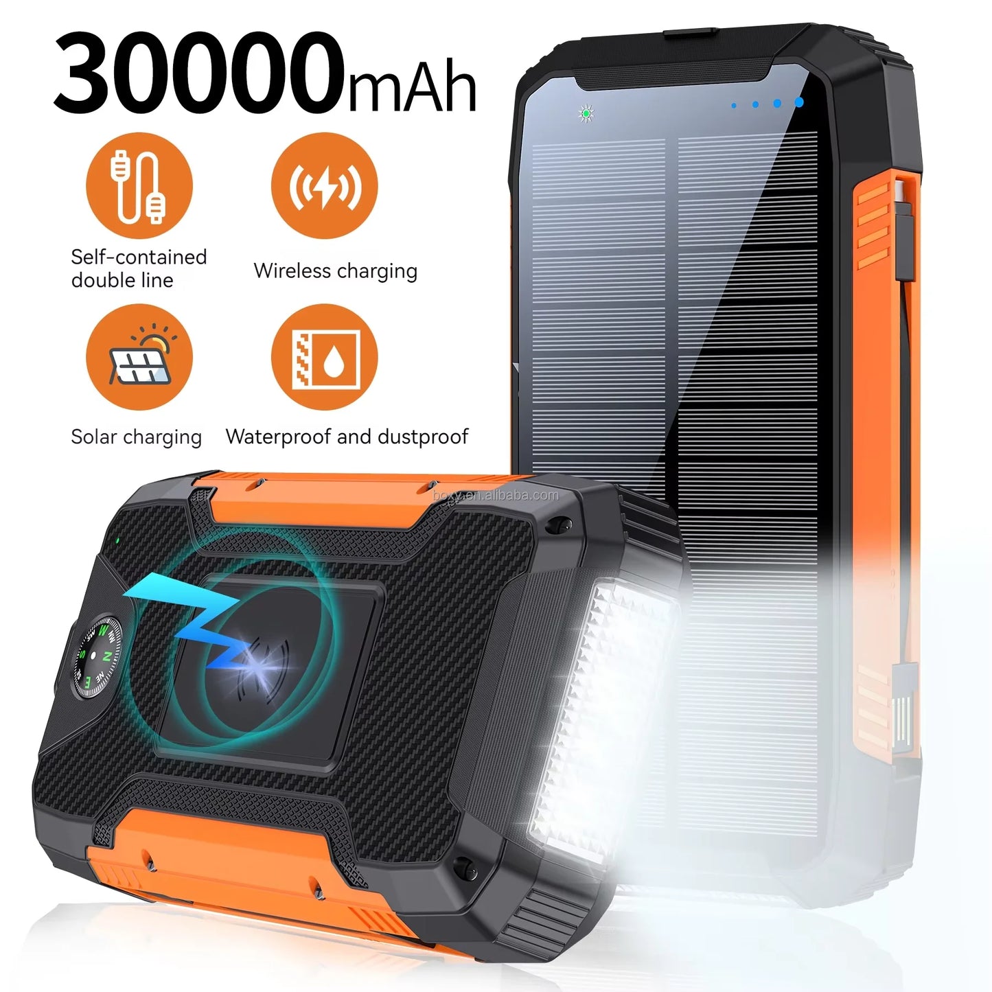 OEM/ODM Customization Dual USB TYPE-C Wireless Fast Charging 30000mAh Portable Solar Charger Power Bank for Mobile Phone