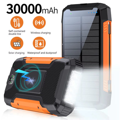OEM/ODM Customization Dual USB TYPE-C Wireless Fast Charging 30000mAh Portable Solar Charger Power Bank for Mobile Phone