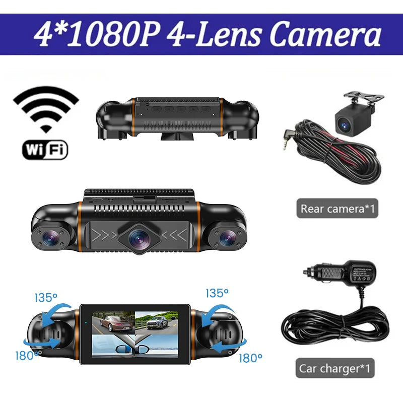 3inch 4 Channel 1080P Dash Cam for Cars  WIFI GPS 360° Video Recorder Rear View Camera Car DVR 24H Hardware Kit Car Assecories