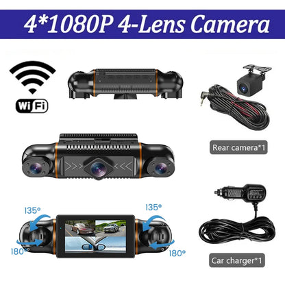 3inch 4 Channel 1080P Dash Cam for Cars  WIFI GPS 360° Video Recorder Rear View Camera Car DVR 24H Hardware Kit Car Assecories