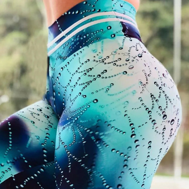 Women Sports Yoga Pants Push Up Printed Gym Fitness Leggings Workout Water Droplets Leggings Elastic Slim Running Pants Tight
