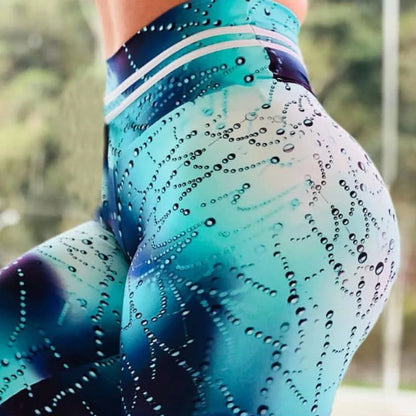 Women Sports Yoga Pants Push Up Printed Gym Fitness Leggings Workout Water Droplets Leggings Elastic Slim Running Pants Tight