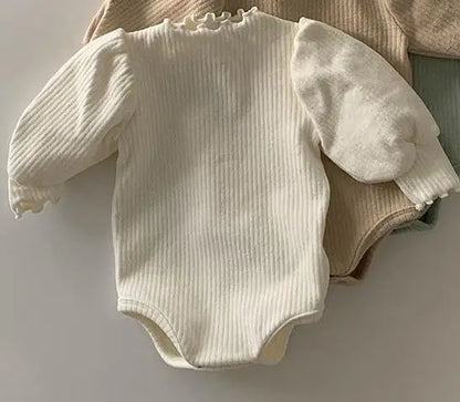 Infant Soft Cotton Long Sleeve Bodysuit Solid Newborn Baby Girl Jumpsuit Toddler Loose Puff Sleeve Pajamas Cute Clothes 0-24M