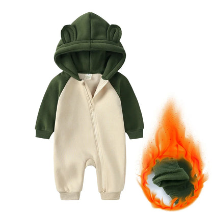 2025 Baby Romper Newborn Jumpsuit  Warm Infant Onesies Thicken Fleece Bear Hooded Toddler Girl Jumpsuit Newborn Boy Pyjamas