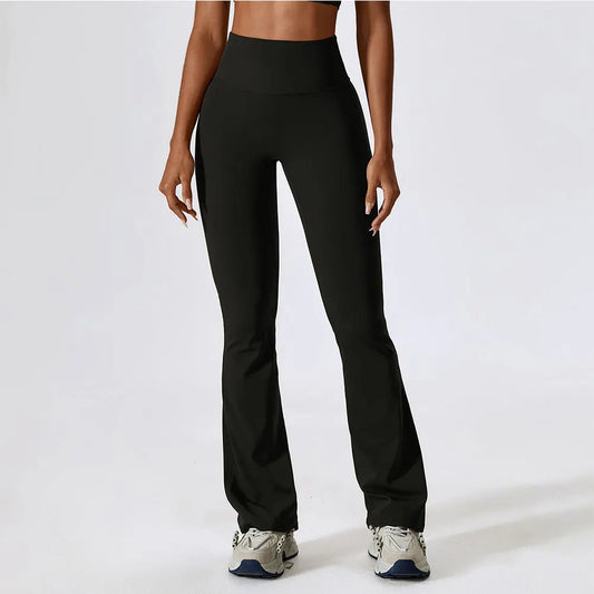 New Women Yoga Pants Hip Lift Solid Color Flared Wide Leg Stretch Fitness Wear Slim Fit Gym Yoga Leggings Trousers Female