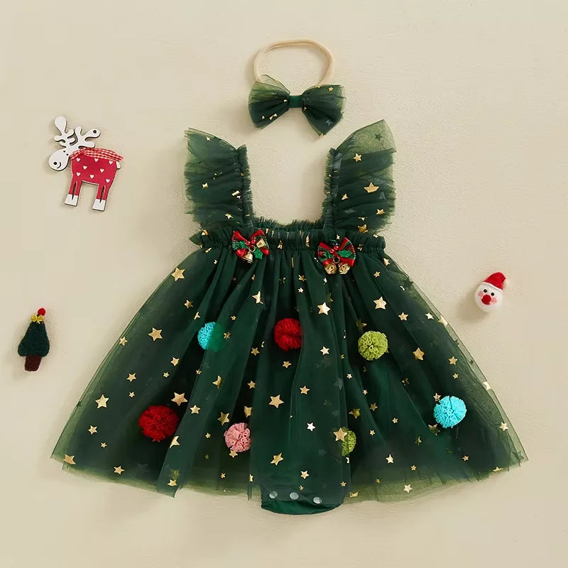Infant Baby Girl Valentine's Day Outfit Star Heart Flower Red Green Tutu Dress Romper Newborn Festival Clothes Dress