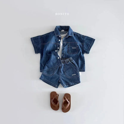 2025 Summer New Baby Short Sleeve Denim Clothes Set Infant Girl Denim Shirts + Shorts 2pcs Suit Cute Toddler Boys Outfits