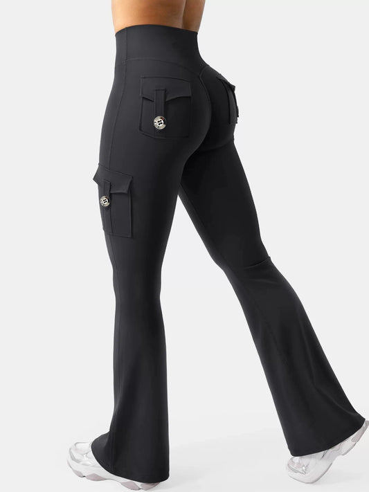 Essential Women's Fitness Pants: High-Waisted Flared Workout Pants with Pockets, Shaping and Tummy-Control Fitness Pants.