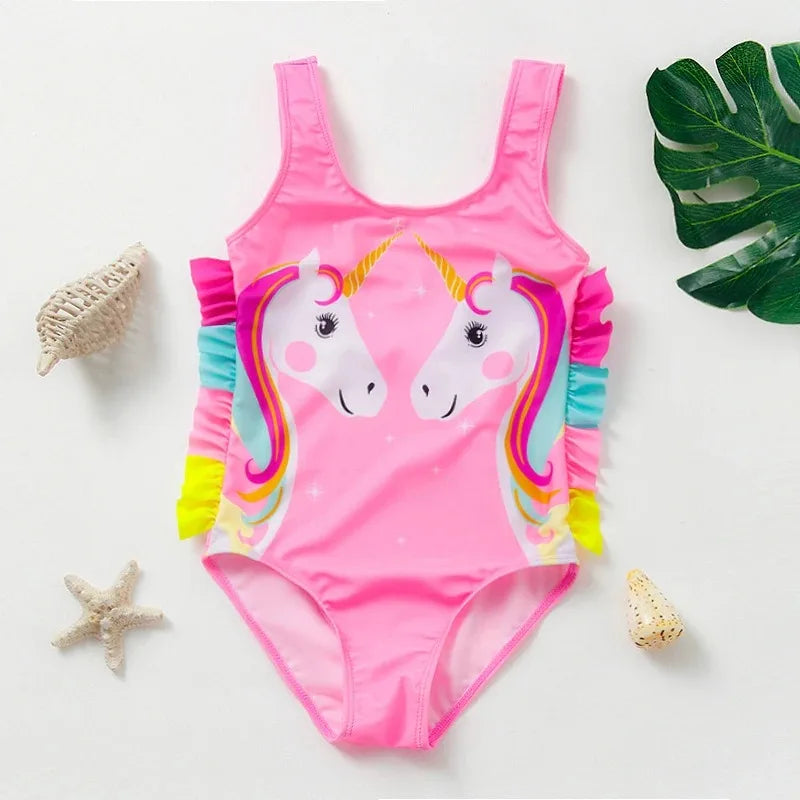 Baby Girl Fish Scale Print Swimsuit One-Piece Backless Swimwear Floral Zipper Ruffle Toddler Bathing Suit Beach Outfit 2-8Years