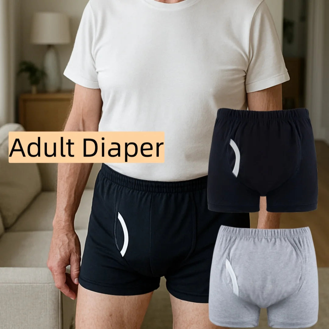 Adult Diaper Men's Washable Incontinence Shorts Open Underwear Adult Patient Reusable Breathable Pant Diaper for Elderly