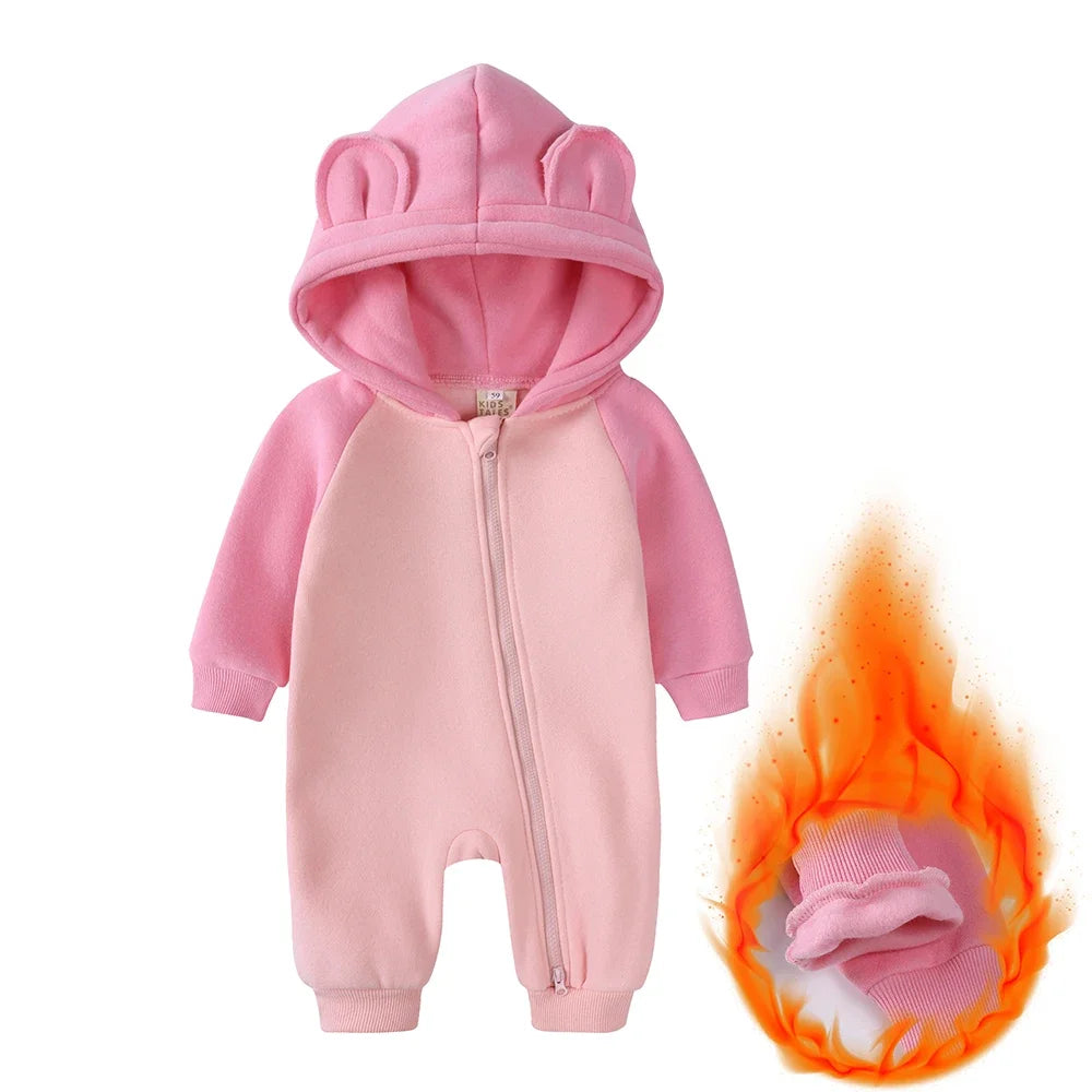 2025 Baby Romper Newborn Jumpsuit  Warm Infant Onesies Thicken Fleece Bear Hooded Toddler Girl Jumpsuit Newborn Boy Pyjamas