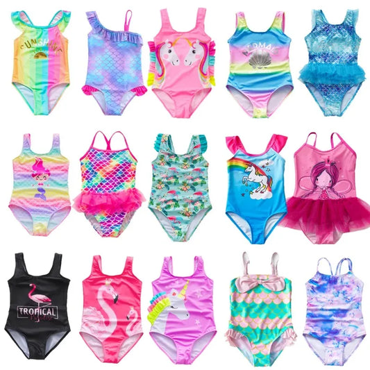 Baby Girl Fish Scale Print Swimsuit One-Piece Backless Swimwear Floral Zipper Ruffle Toddler Bathing Suit Beach Outfit 2-8Years