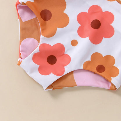 2022-11-24 Lioraitiin 0-4T Infant Girl's Summer Swimsuit Flower & Heart Print V-Neck Front Knotted Vest High Waist Shorts