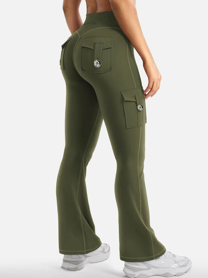 Essential Women's Fitness Pants: High-Waisted Flared Workout Pants with Pockets, Shaping and Tummy-Control Fitness Pants.