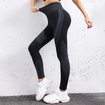 Mileegirl Seamless Color Contrast Yoga Pants for Women High Waist Sports Leggings Tight Quick Drying Gym Workout Scrunch Pants