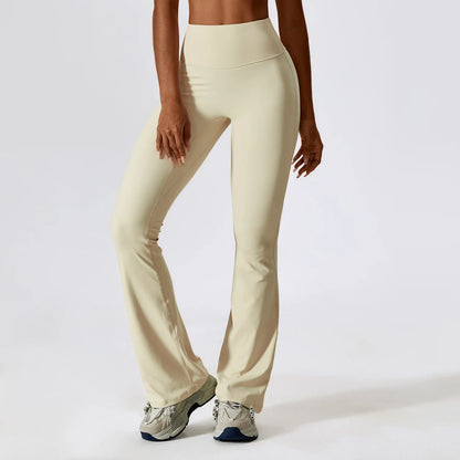 New Women Yoga Pants Hip Lift Solid Color Flared Wide Leg Stretch Fitness Wear Slim Fit Gym Yoga Leggings Trousers Female