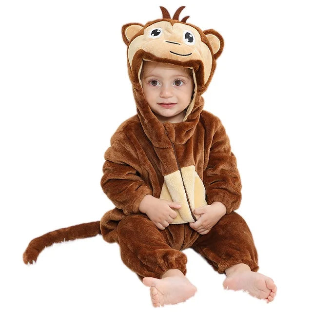 MICHLEY Halloween Winter Baby Rompers Hooded Flannel Cosplay Toddler Infant Clothes Bodysuits Jumpsuit Costume For Girl Boy