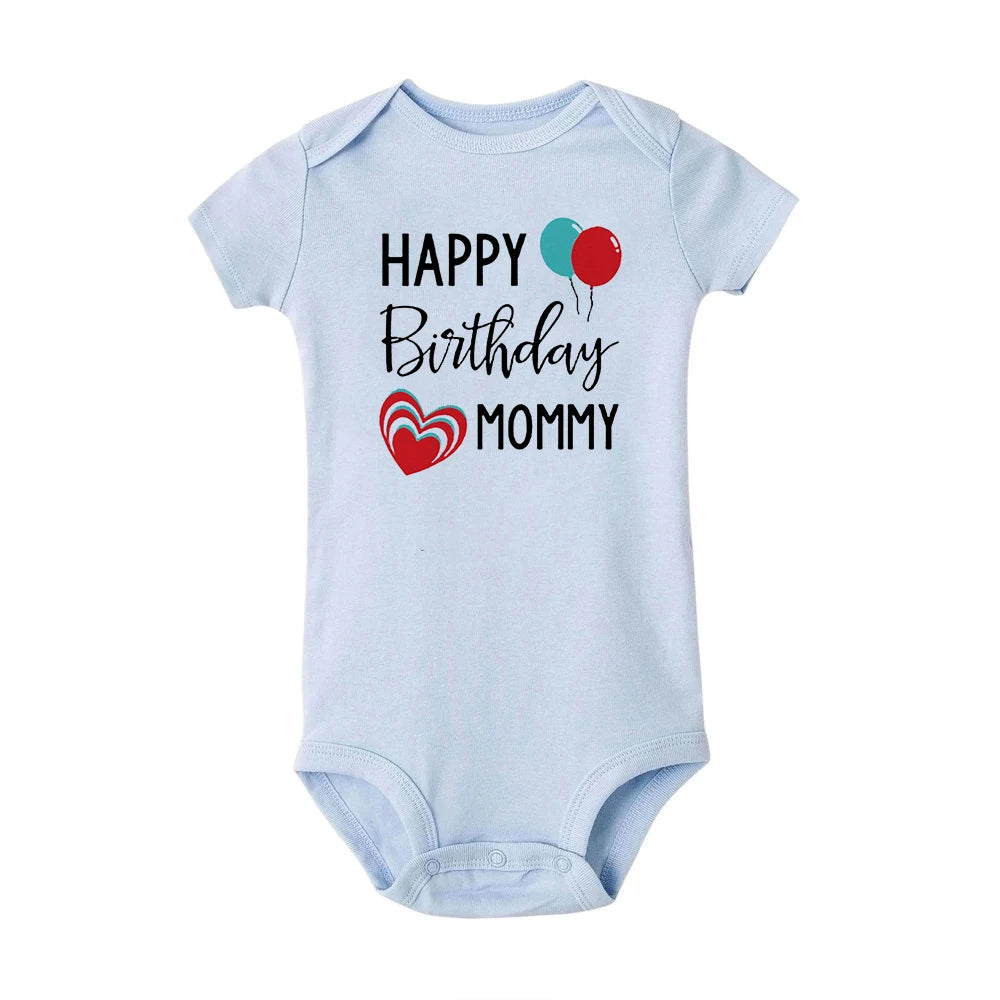 Happy Birthday Daddy Mommy Baby Boys Girls Romper Bodysuit Infant Funny Letter Jumpsuit Outfit Toddler Party Clothes 0-24 Months